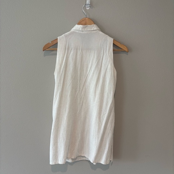 VINTAGE Y2K 90s Sleeveless Button Up Linen Blend White Blouse Small - Picture 2 of 8